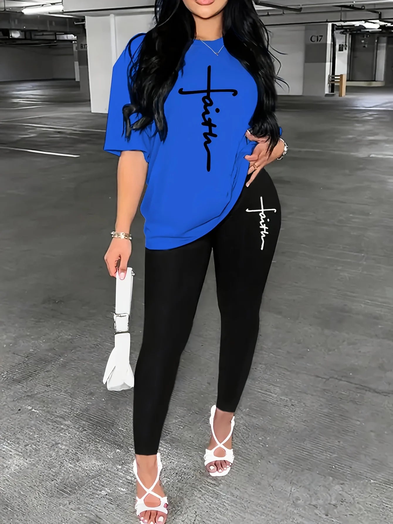 Plus Size Abstract Print Sports Set