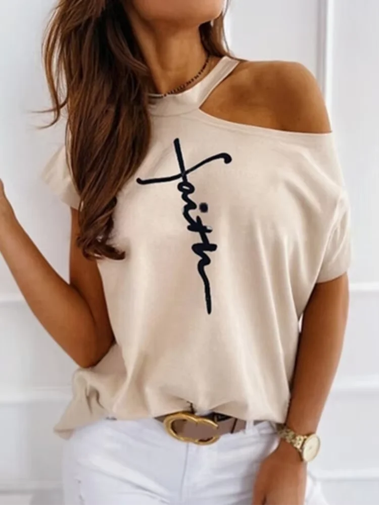 Women's Y2K Off-Shoulder Letter Print Tee