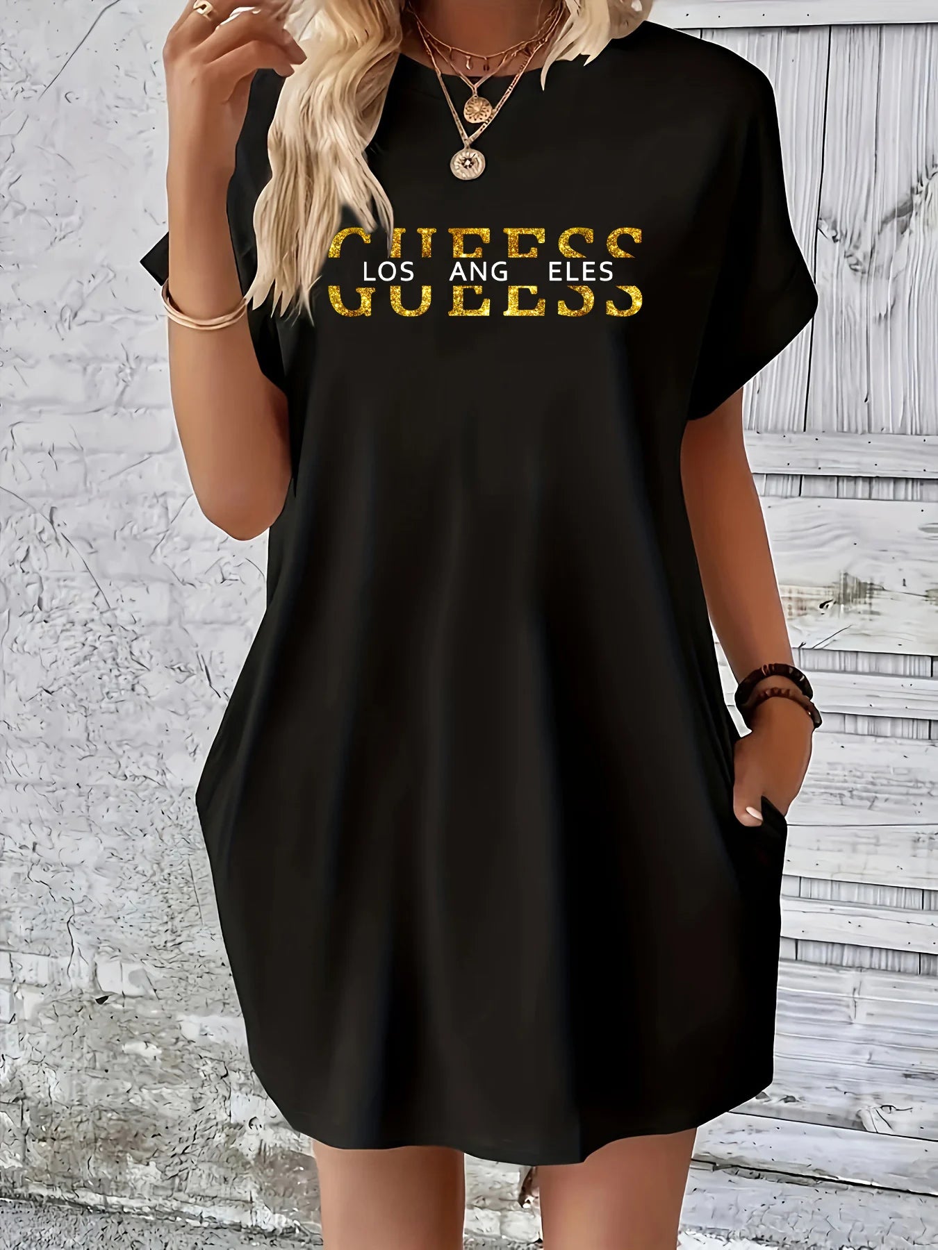 Women's Los Angeles Letter Print T-Shirt Dress