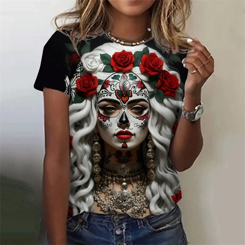 3D Printed Sexy Girls T Shirt For Women Horror Undead Skull Pattern