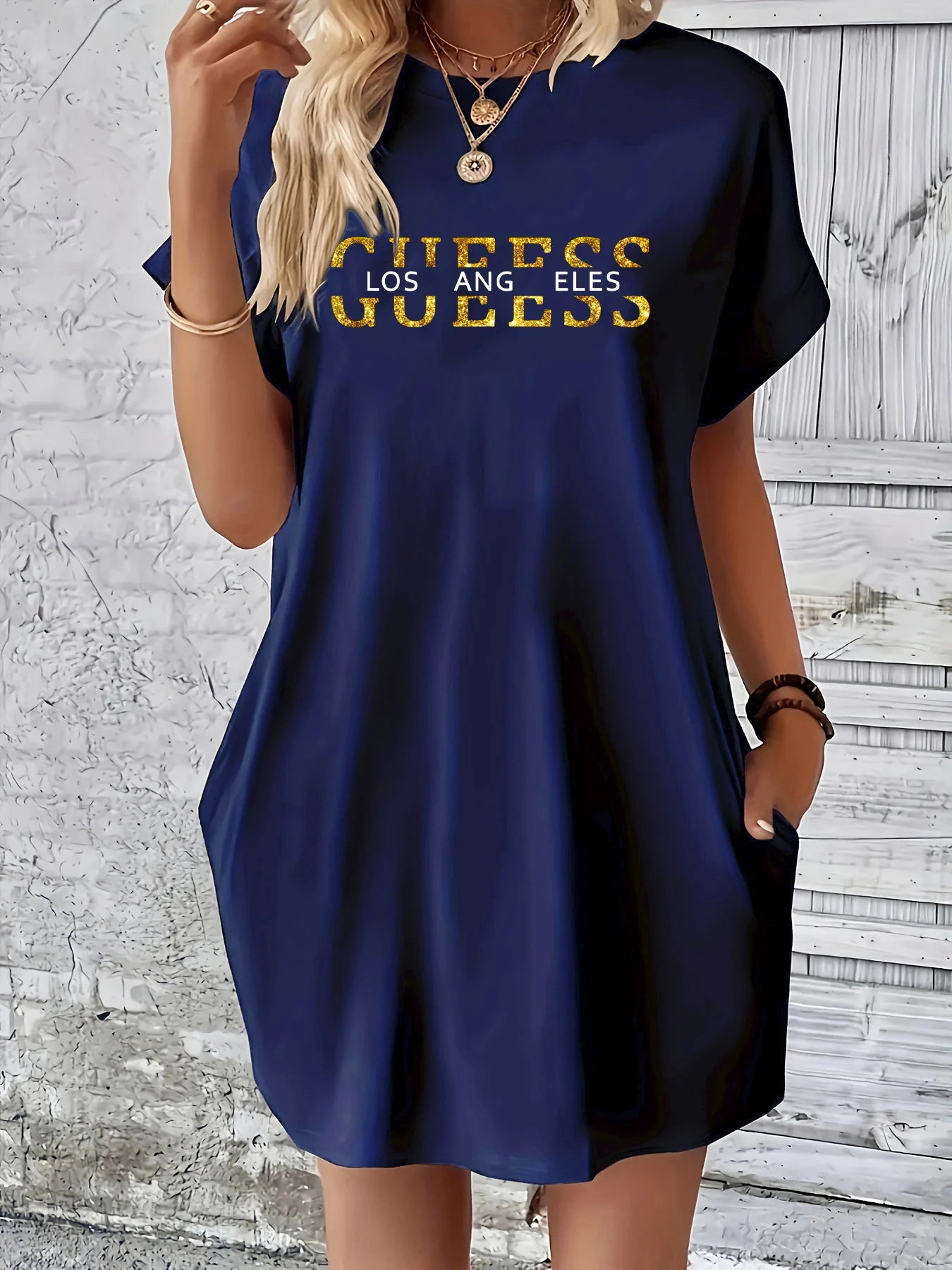Women's Los Angeles Letter Print T-Shirt Dress