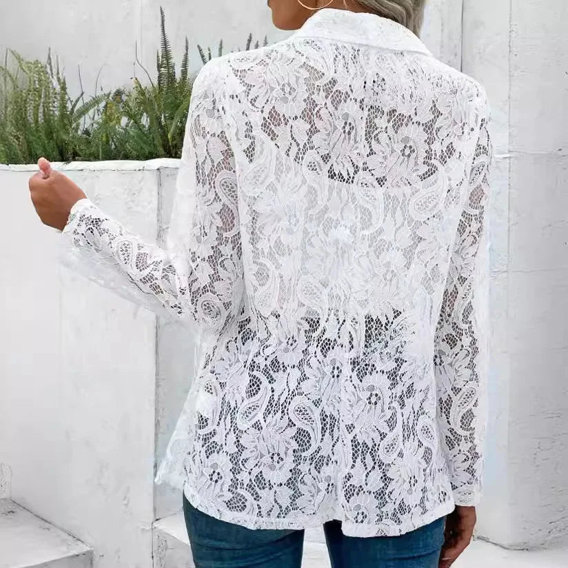 Women's Black White Lace Jacket Elegant Lightweight Coat