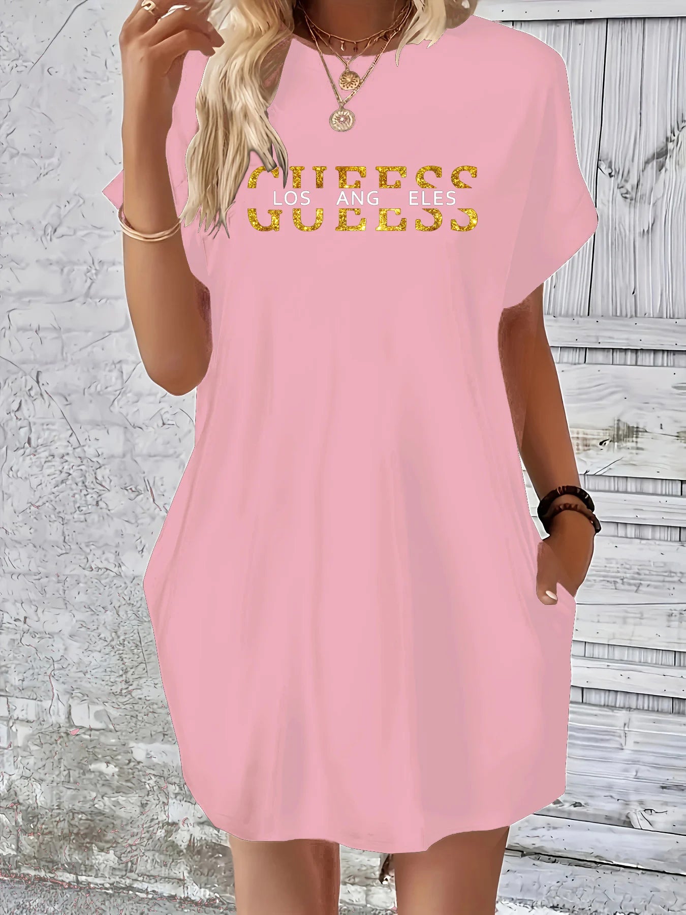 Women's Los Angeles Letter Print T-Shirt Dress