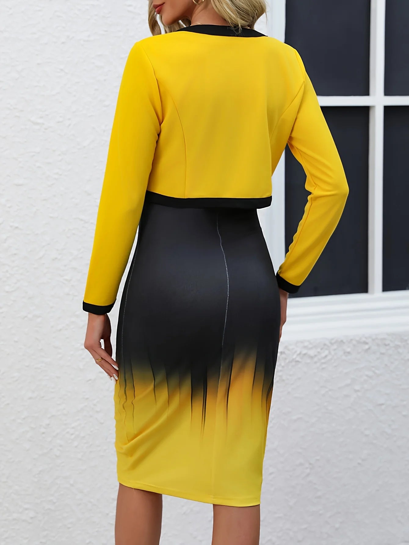 Women's Color Block Blazer & Dress Set
