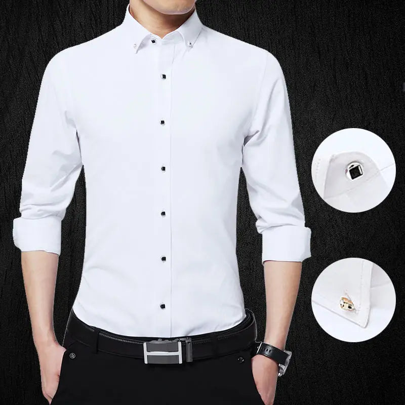 Men's Long Sleeve Button-Down Shirt Slim Fit Solid Color
