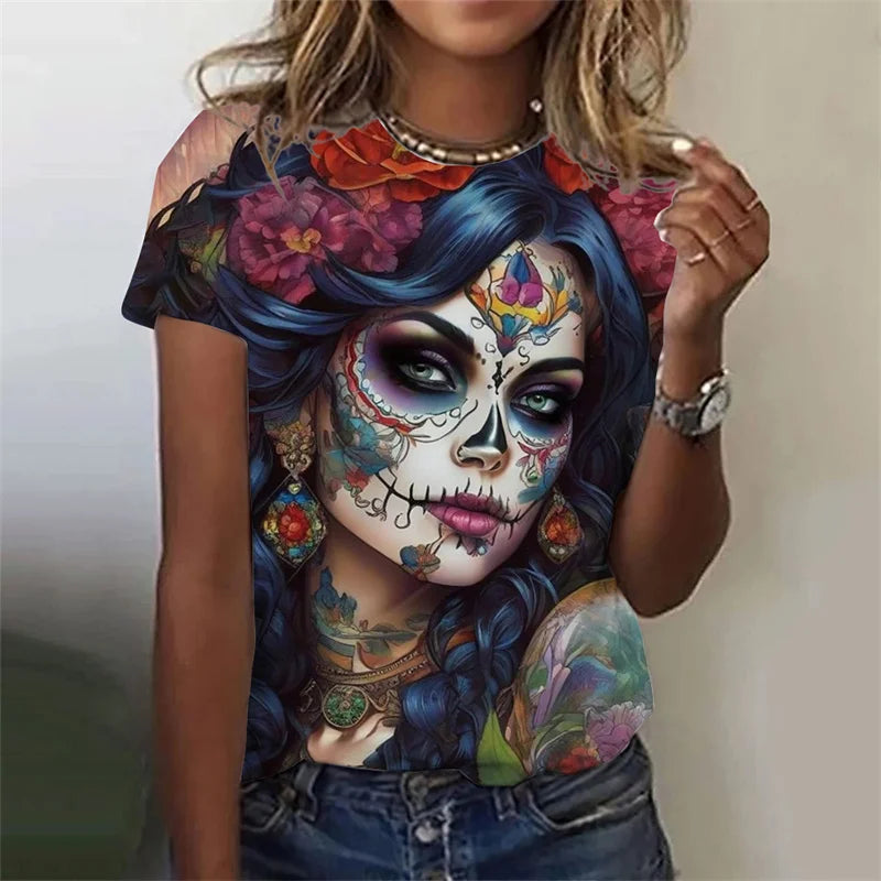 3D Printed Sexy Girls T Shirt For Women Horror Undead Skull Pattern