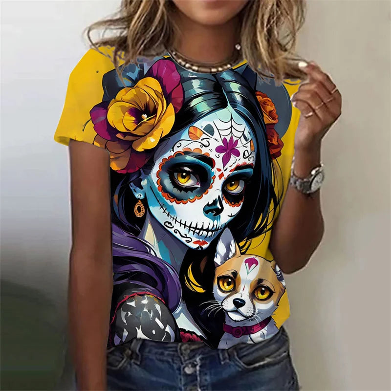 3D Printed Sexy Girls T Shirt For Women Horror Undead Skull Pattern