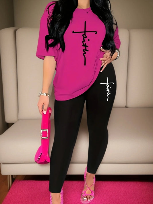 Plus Size Abstract Print Sports Set