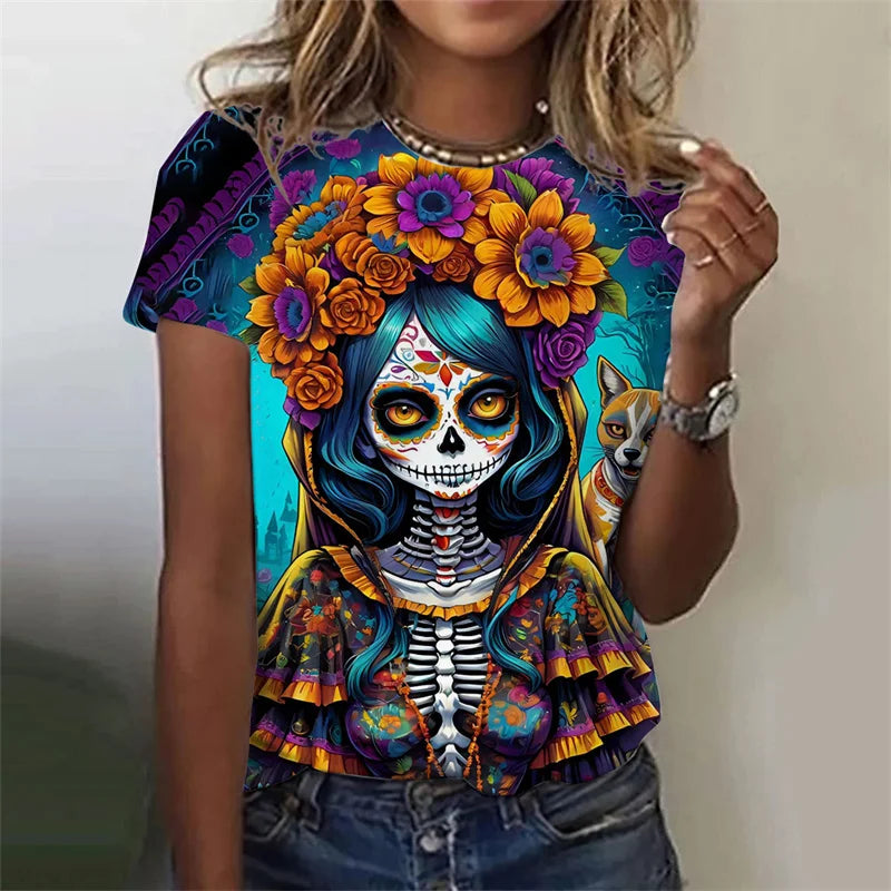 3D Printed Sexy Girls T Shirt For Women Horror Undead Skull Pattern