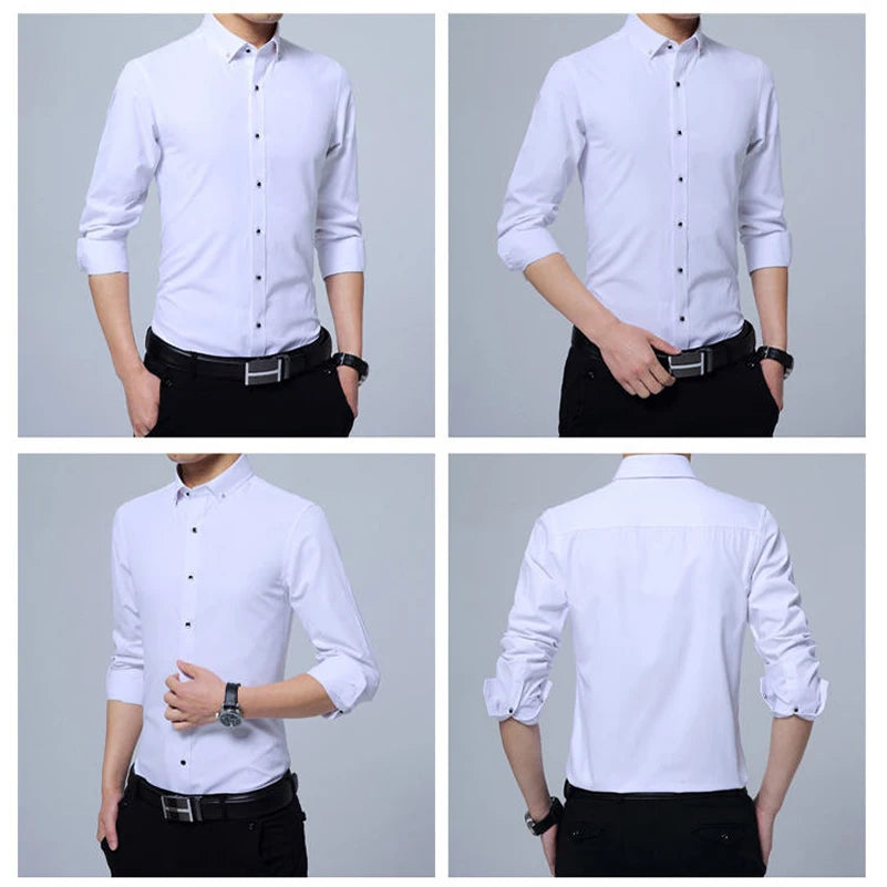 Men's Long Sleeve Button-Down Shirt Slim Fit Solid Color