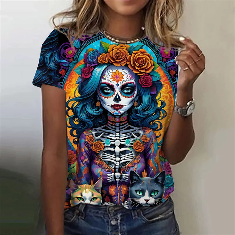 3D Printed Sexy Girls T Shirt For Women Horror Undead Skull Pattern