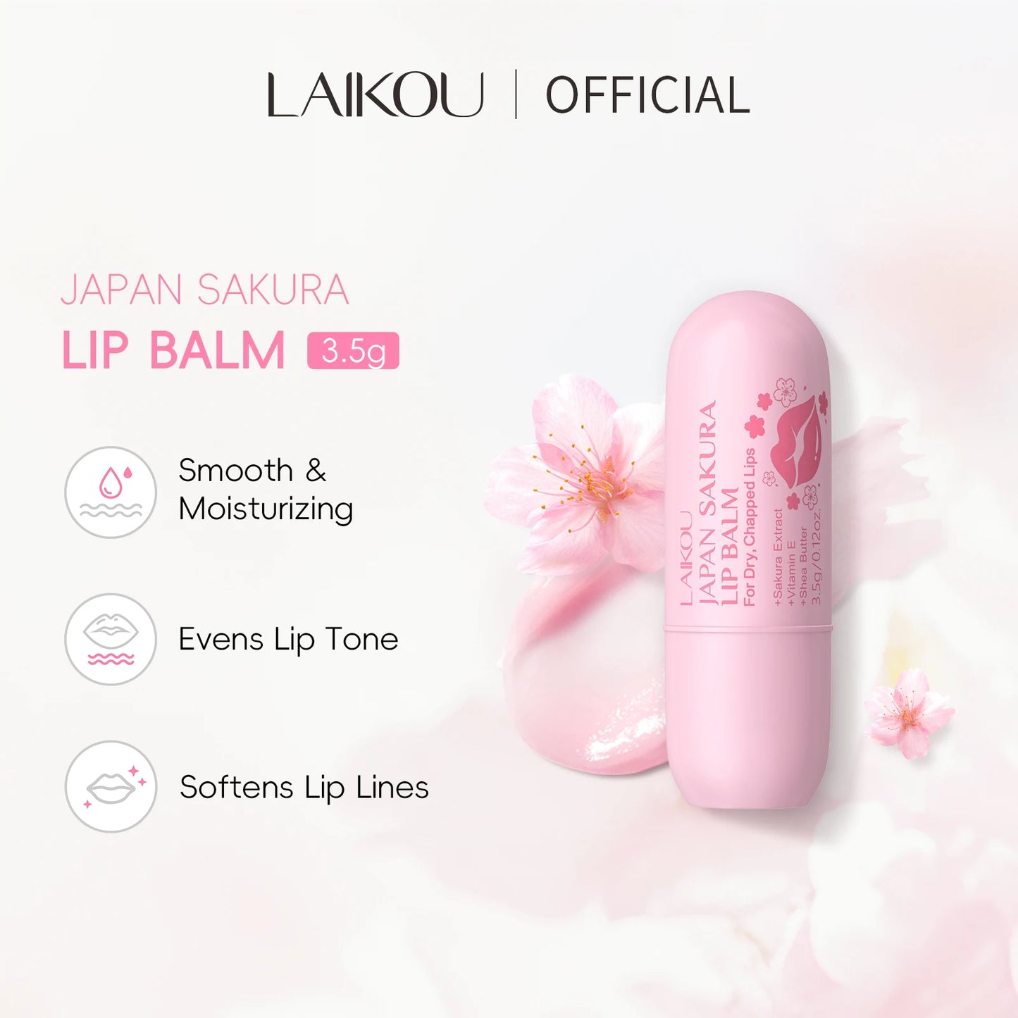 LAIKOU Japan Sakura Lip Balm Hydrating Plumping Treatment Soft Radiant Lip Care 3.5g