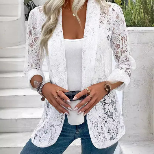 Women's Black White Lace Jacket Elegant Lightweight Coat