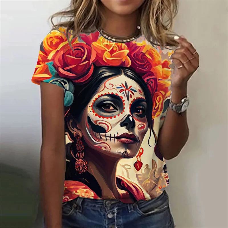 3D Printed Sexy Girls T Shirt For Women Horror Undead Skull Pattern