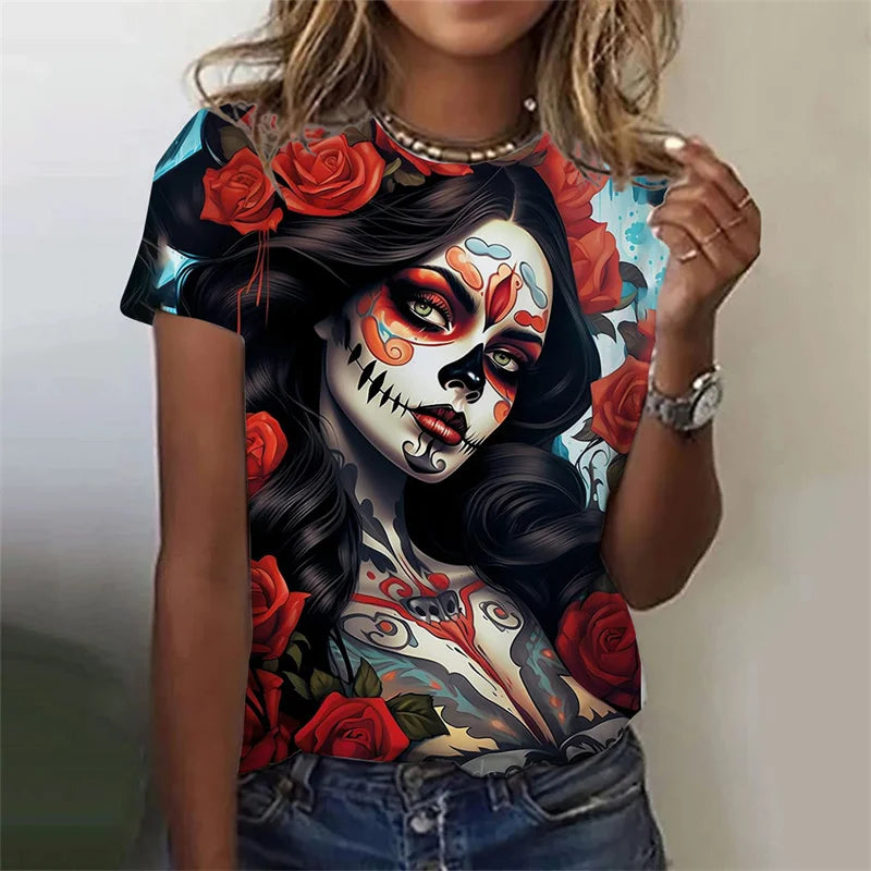 3D Printed Sexy Girls T Shirt For Women Horror Undead Skull Pattern