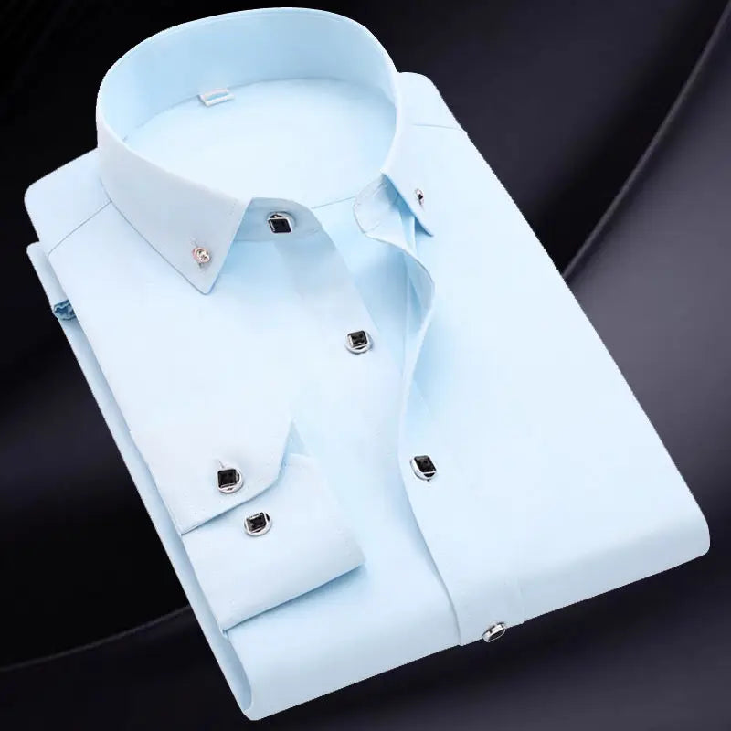 Men's Long Sleeve Button-Down Shirt Slim Fit Solid Color