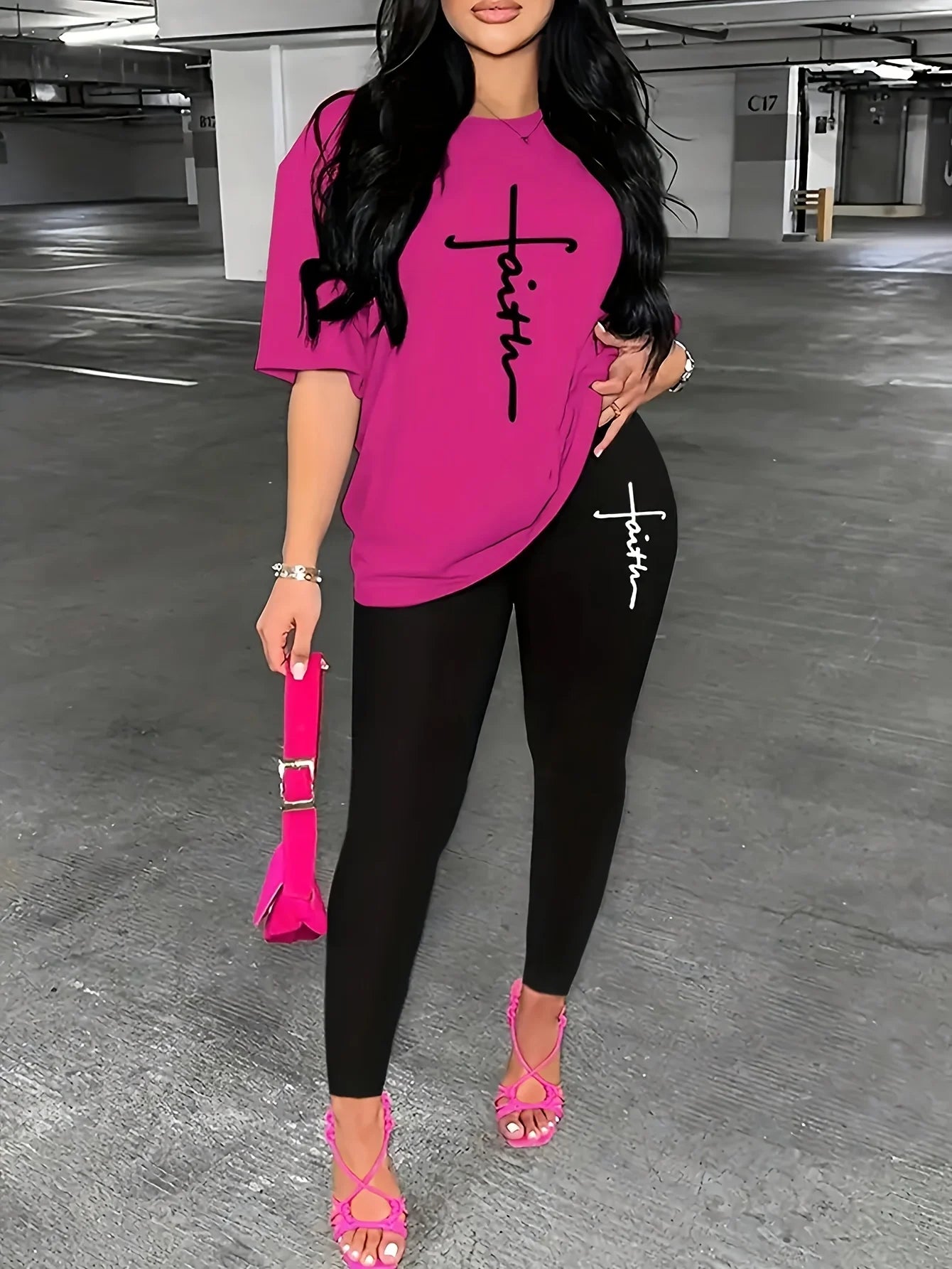 Plus Size Abstract Print Sports Set