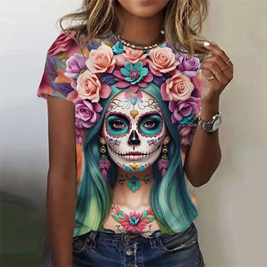 3D Printed Sexy Girls T Shirt For Women Horror Undead Skull Pattern