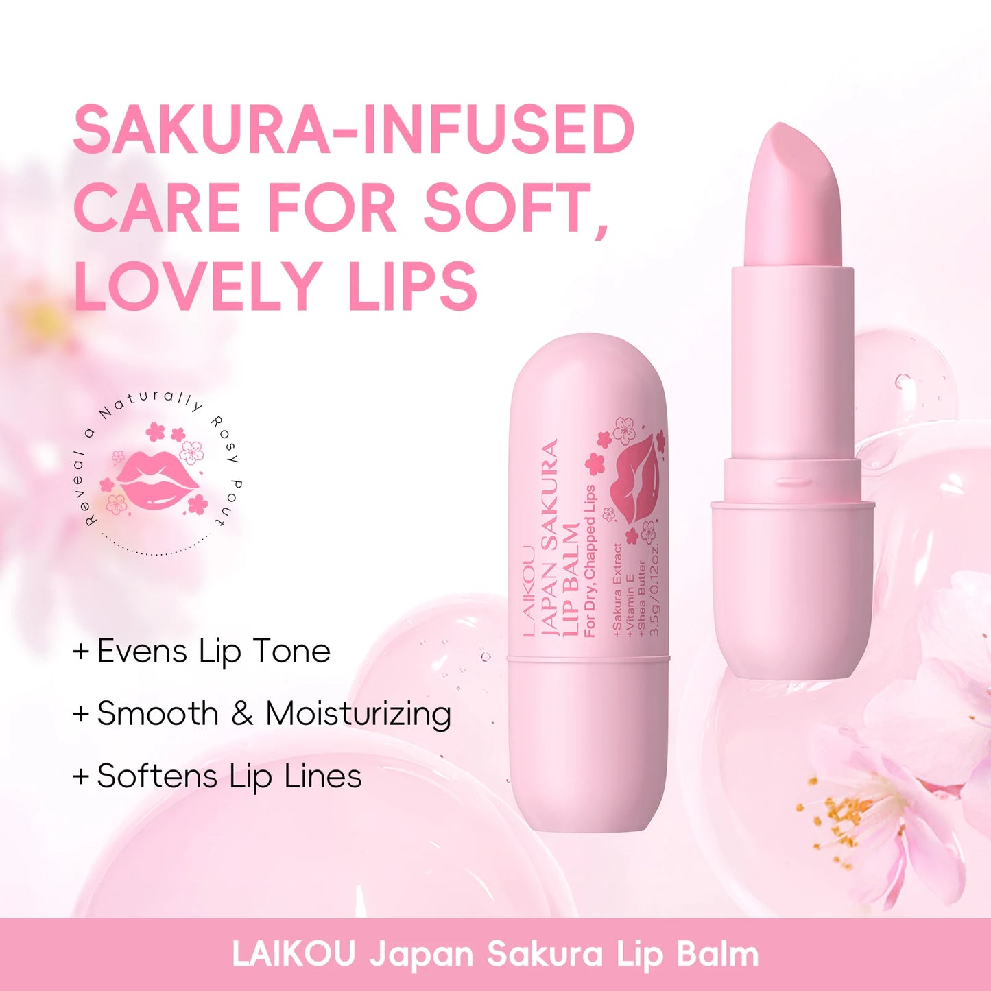 LAIKOU Japan Sakura Lip Balm Hydrating Plumping Treatment Soft Radiant Lip Care 3.5g