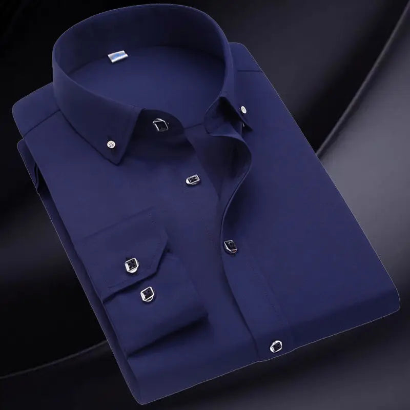 Men's Long Sleeve Button-Down Shirt Slim Fit Solid Color