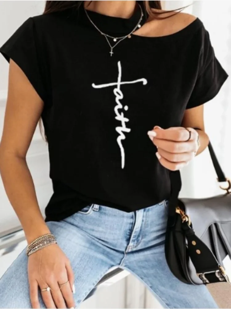 Women's Y2K Off-Shoulder Letter Print Tee