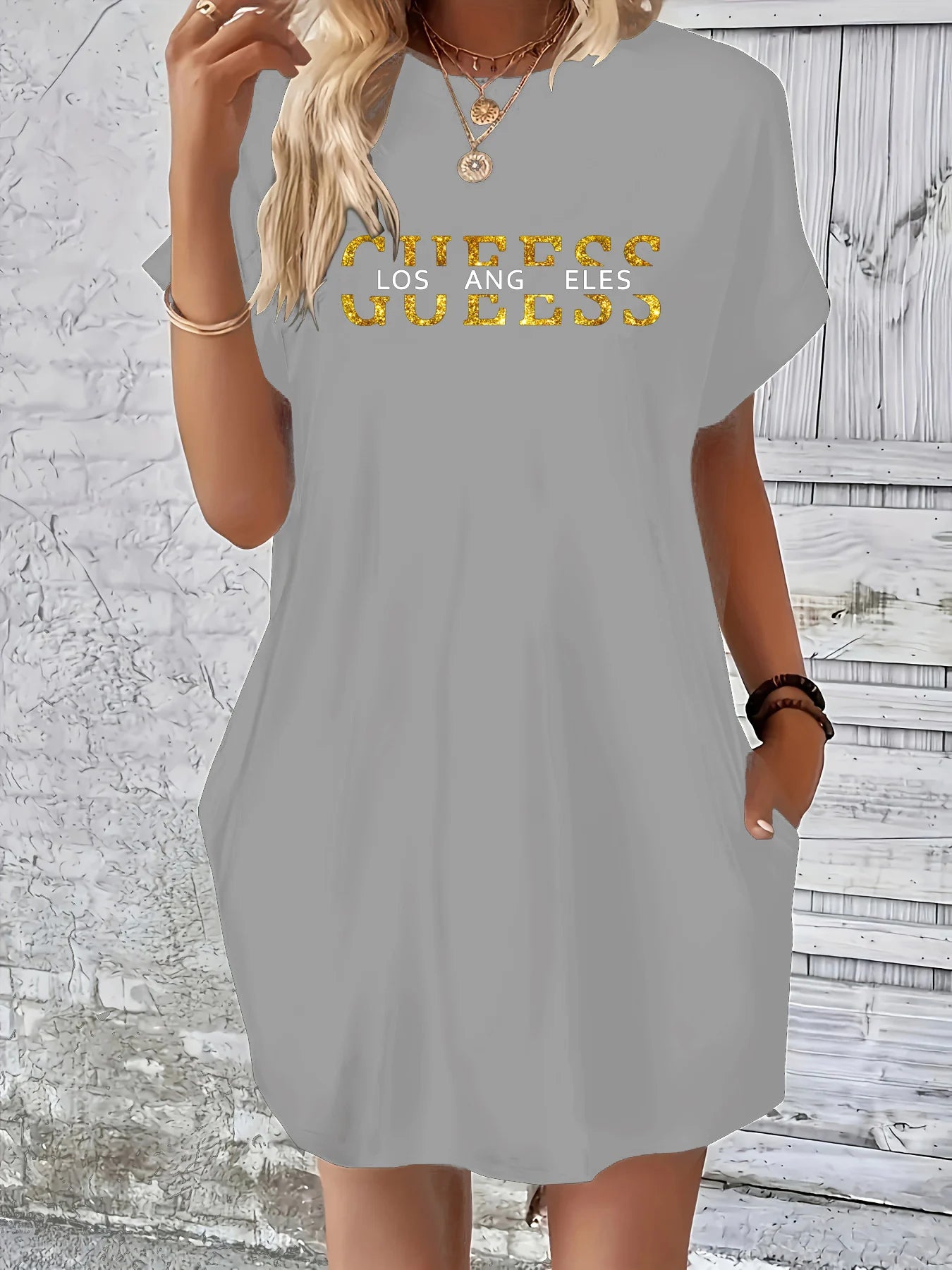 Women's Los Angeles Letter Print T-Shirt Dress
