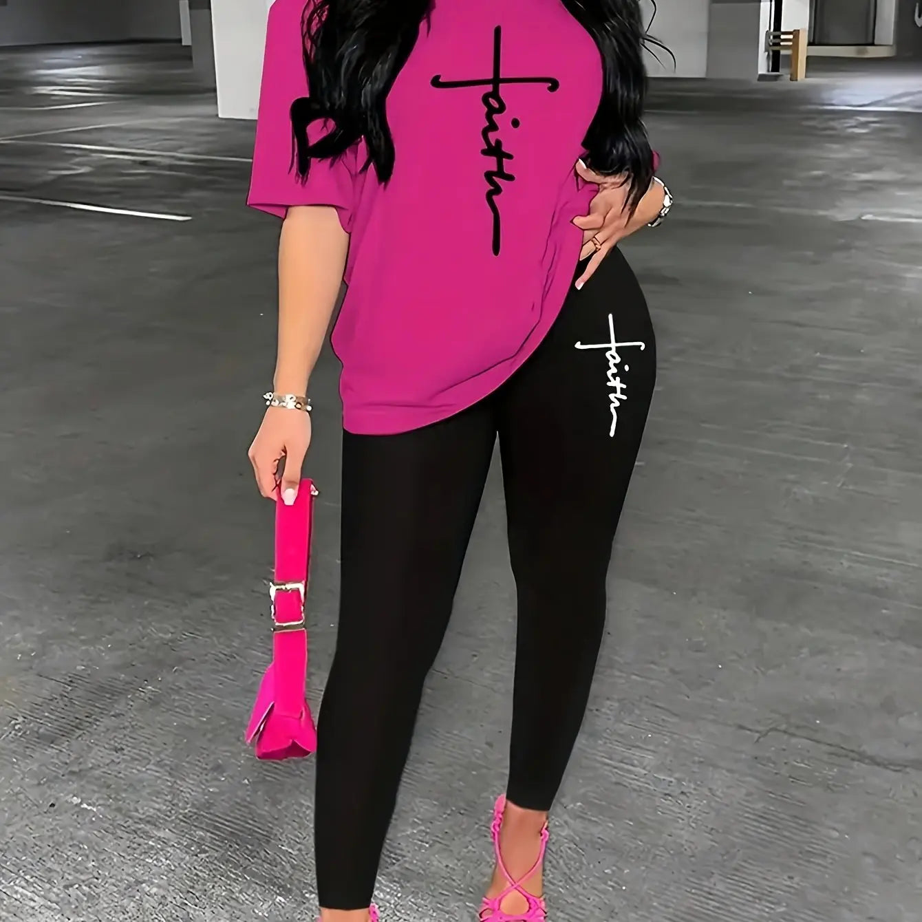 Plus Size Abstract Print Sports Set