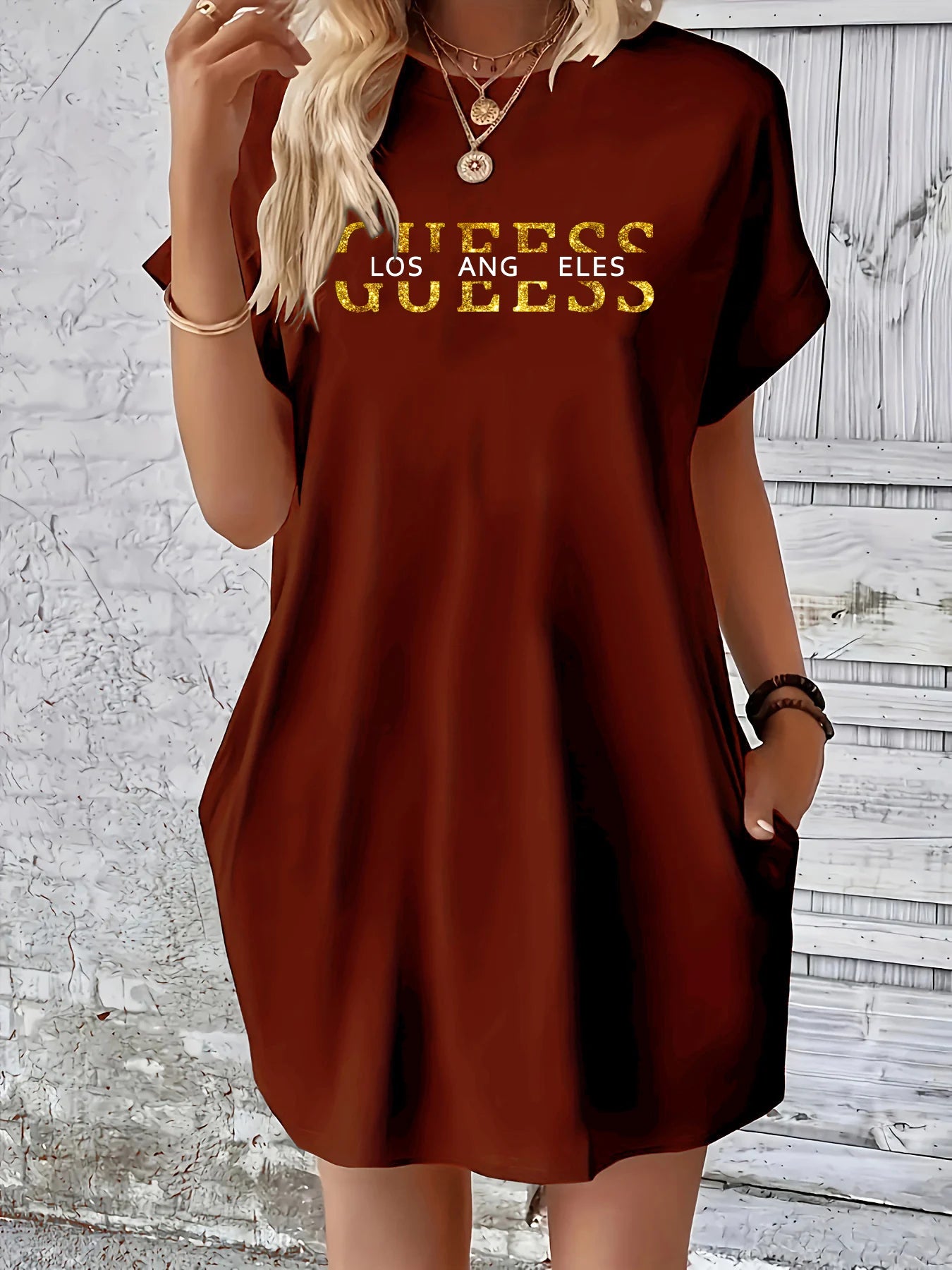 Women's Los Angeles Letter Print T-Shirt Dress