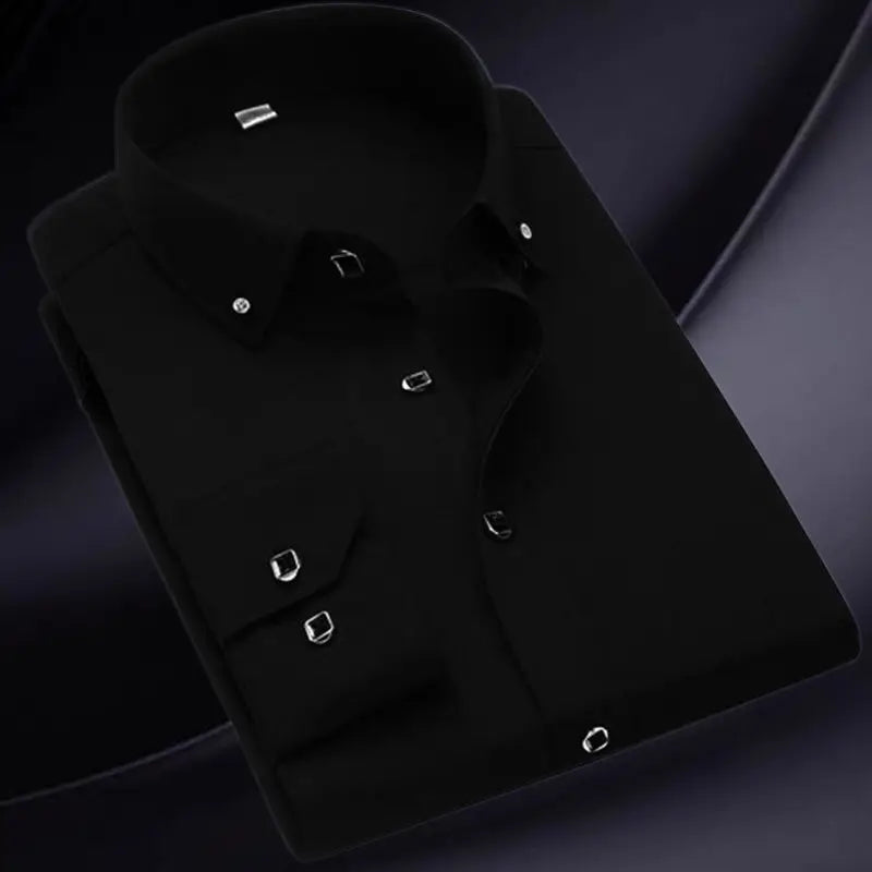 Men's Long Sleeve Button-Down Shirt Slim Fit Solid Color