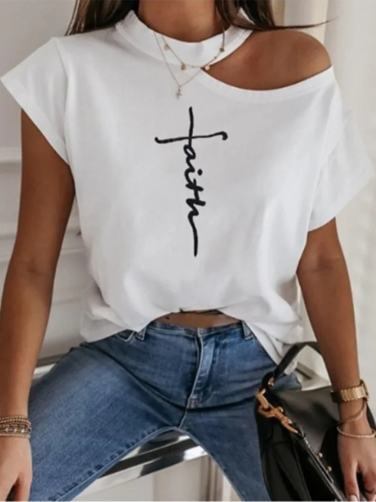 Women's Y2K Off-Shoulder Letter Print Tee