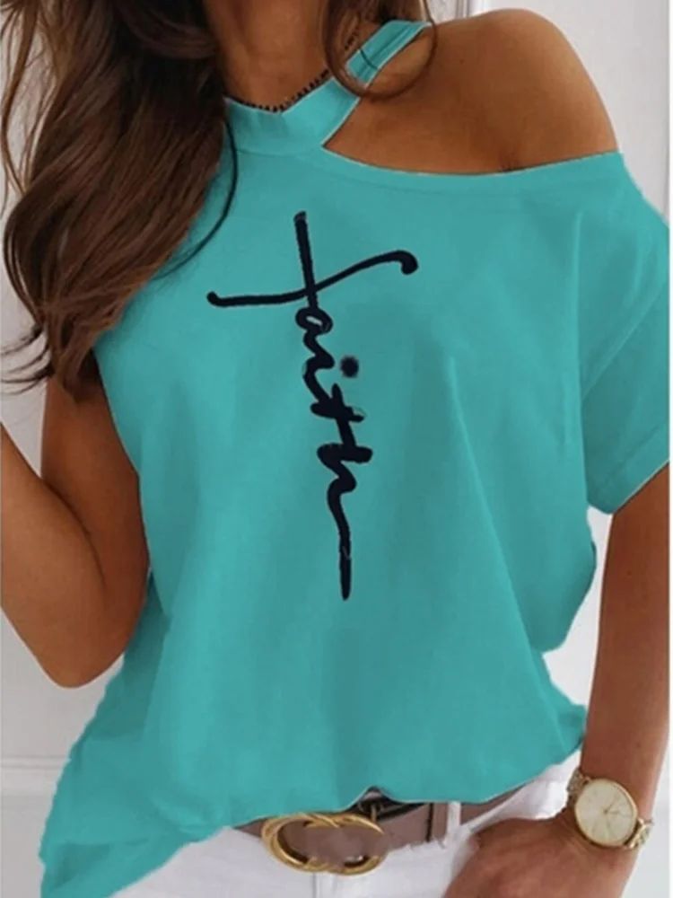 Women's Y2K Off-Shoulder Letter Print Tee