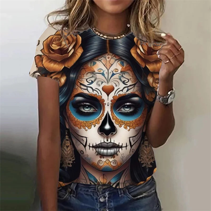 3D Printed Sexy Girls T Shirt For Women Horror Undead Skull Pattern