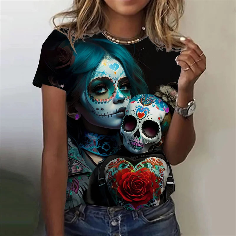 3D Printed Sexy Girls T Shirt For Women Horror Undead Skull Pattern