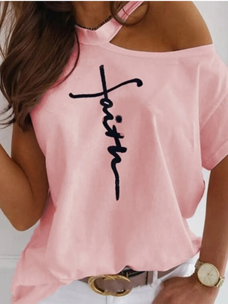 Women's Y2K Off-Shoulder Letter Print Tee
