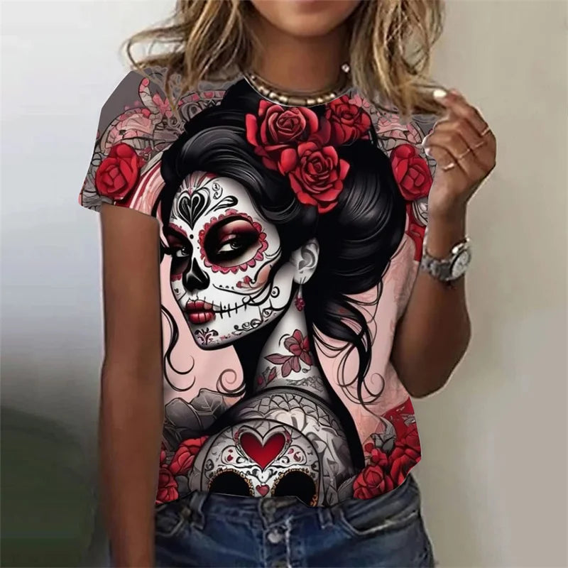 3D Printed Sexy Girls T Shirt For Women Horror Undead Skull Pattern