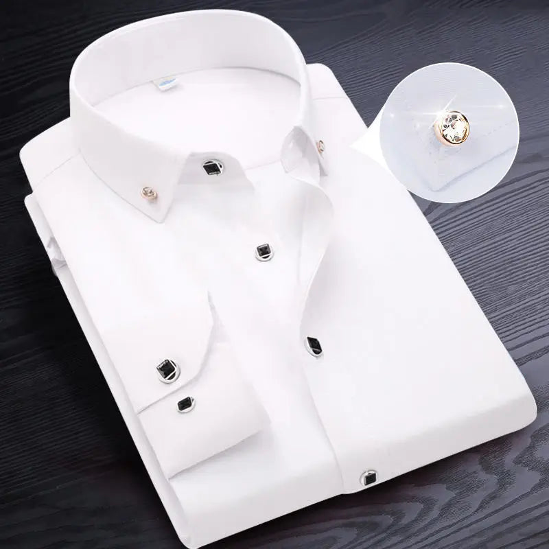 Men's Long Sleeve Button-Down Shirt Slim Fit Solid Color