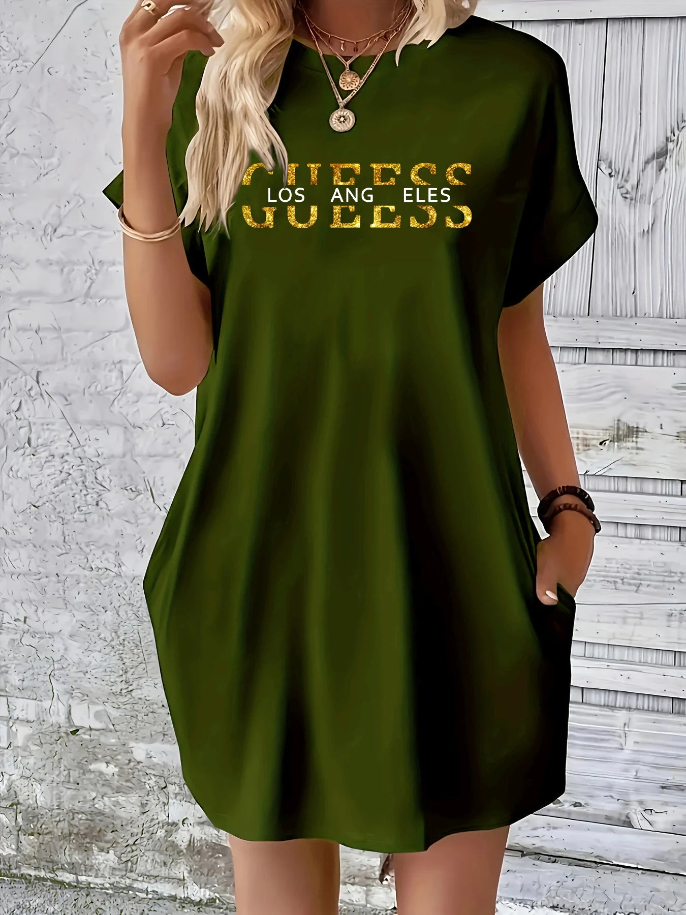Women's Los Angeles Letter Print T-Shirt Dress