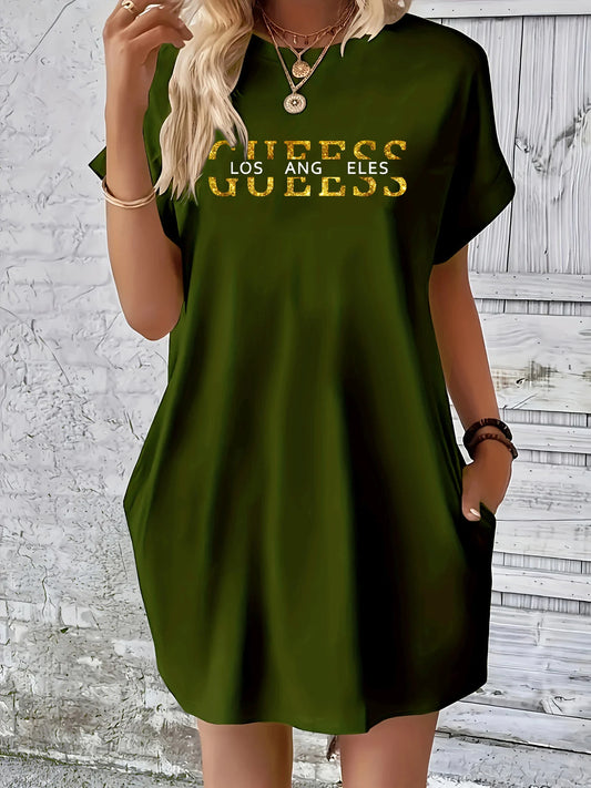 Women's Los Angeles Letter Print T-Shirt Dress