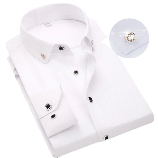Men's Long Sleeve Button-Down Shirt Slim Fit Solid Color