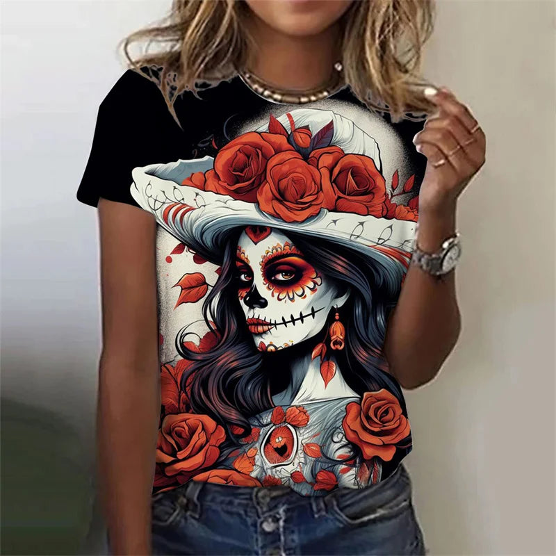 3D Printed Sexy Girls T Shirt For Women Horror Undead Skull Pattern