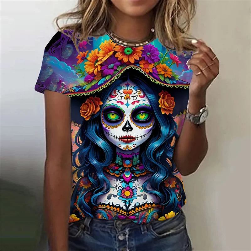 3D Printed Sexy Girls T Shirt For Women Horror Undead Skull Pattern