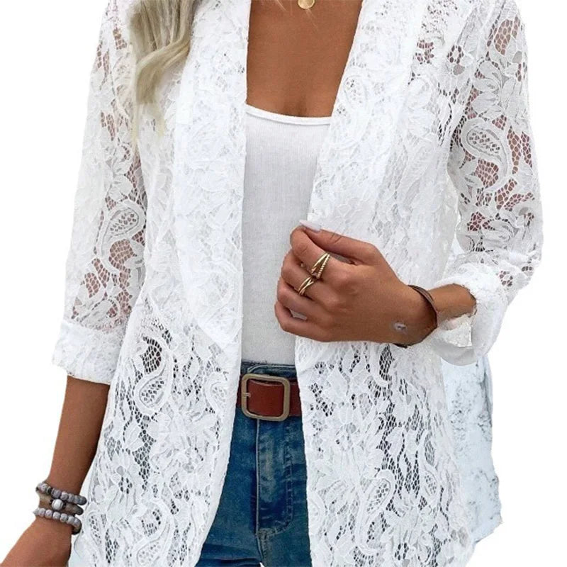 Women's Black White Lace Jacket Elegant Lightweight Coat