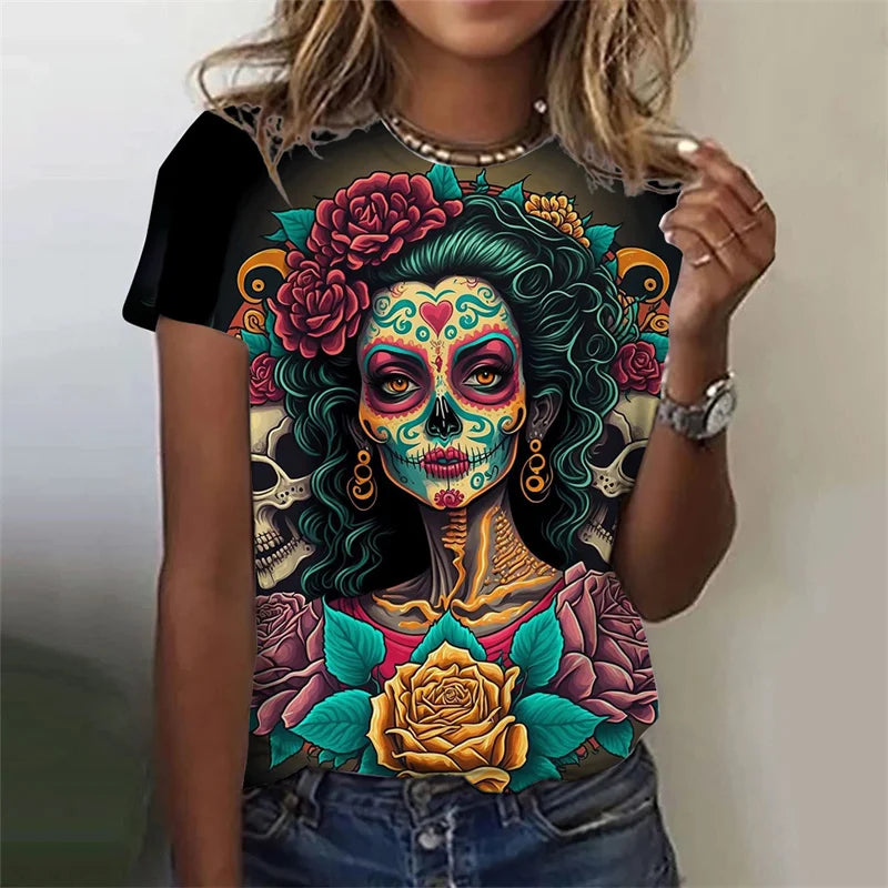3D Printed Sexy Girls T Shirt For Women Horror Undead Skull Pattern