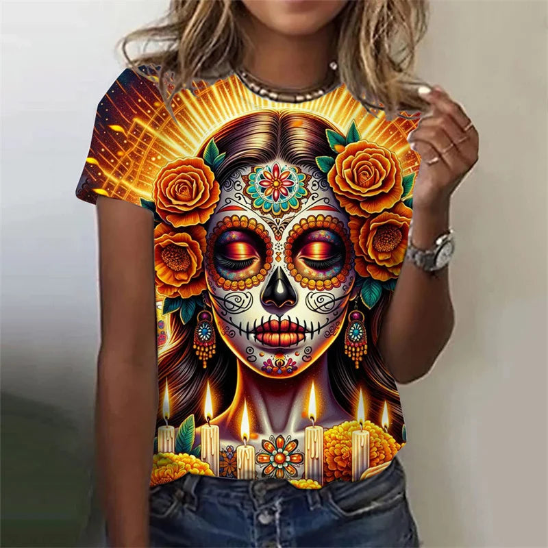 3D Printed Sexy Girls T Shirt For Women Horror Undead Skull Pattern