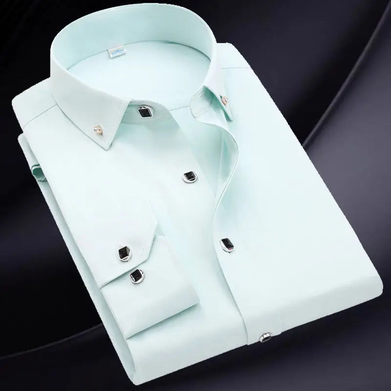 Men's Long Sleeve Button-Down Shirt Slim Fit Solid Color
